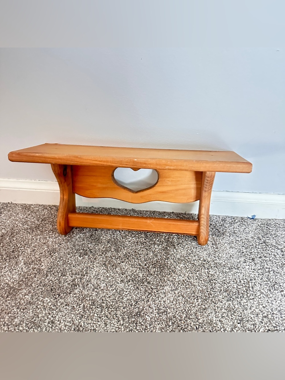Handmade wooden vintage heart cutout shelf with towel bar